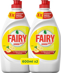 Fairy Plus Lemon Dishwashing Liquid Soap(COMBO PACK,)With Alternative Power To Bleach, 2x600ml
