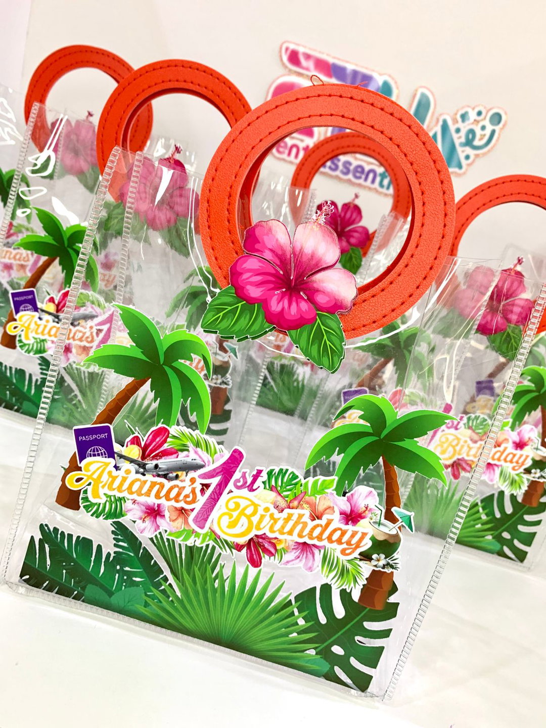 3D RED HANDLE CLEAR PARTY BAGS (EMPTY)