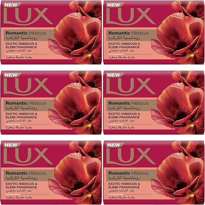 LUX Bar Soap 170g, Pack of 6 For Fragrant Glowing Skin, Romantic Hibiscus, With Exotic Hibiscus and Elemi Fragrance,