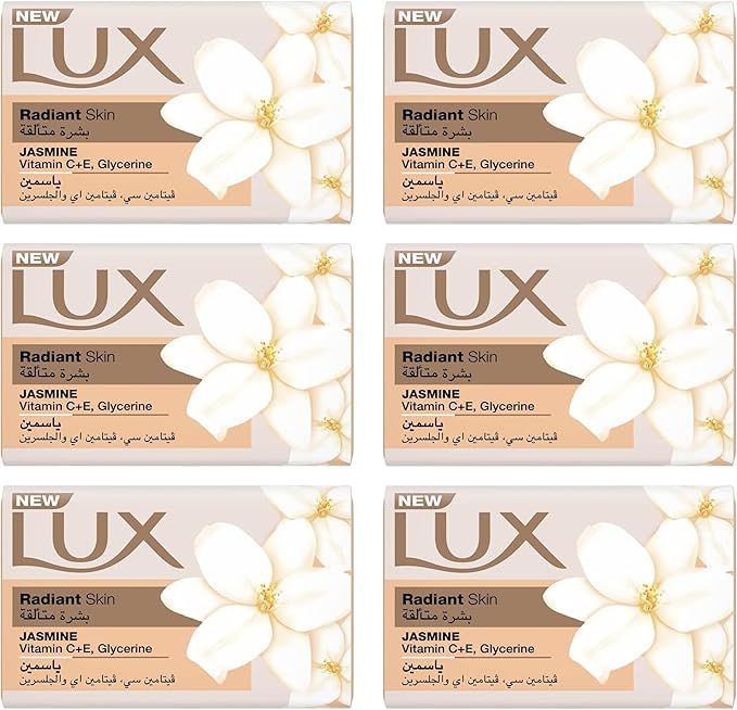 LUX Bar Soap(170G*6) For Radiant Skin, Jasmine With Vitamin C+E, Glycerine, 170g, Pack of 6_0