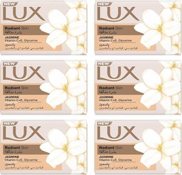 LUX Bar Soap(170G*6) For Radiant Skin, Jasmine With Vitamin C+E, Glycerine, 170g, Pack of 6