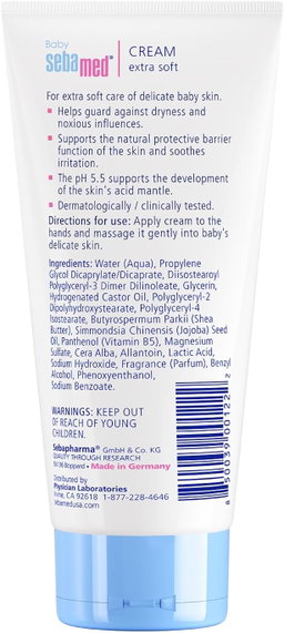 Sebamed Baby Cream Extra Soft Ultra Mild Gentle Hydrating Moisturizer for Delicate Skin 7 Fluid Ounces (200mL)