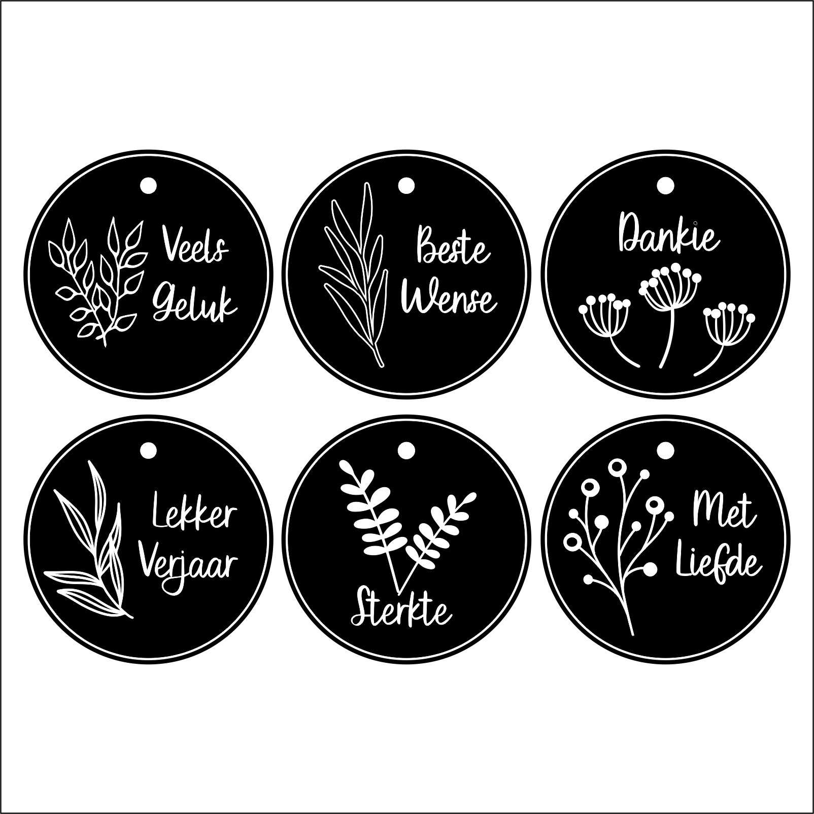 Tags Full Set (6 x 10) Botanical Black/White Afrikaans_0