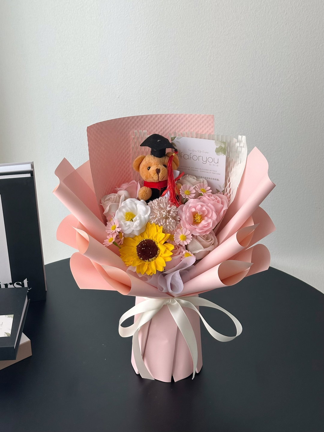 (GB026) Graduation Bear Mixed Soap Flower Bouquet 