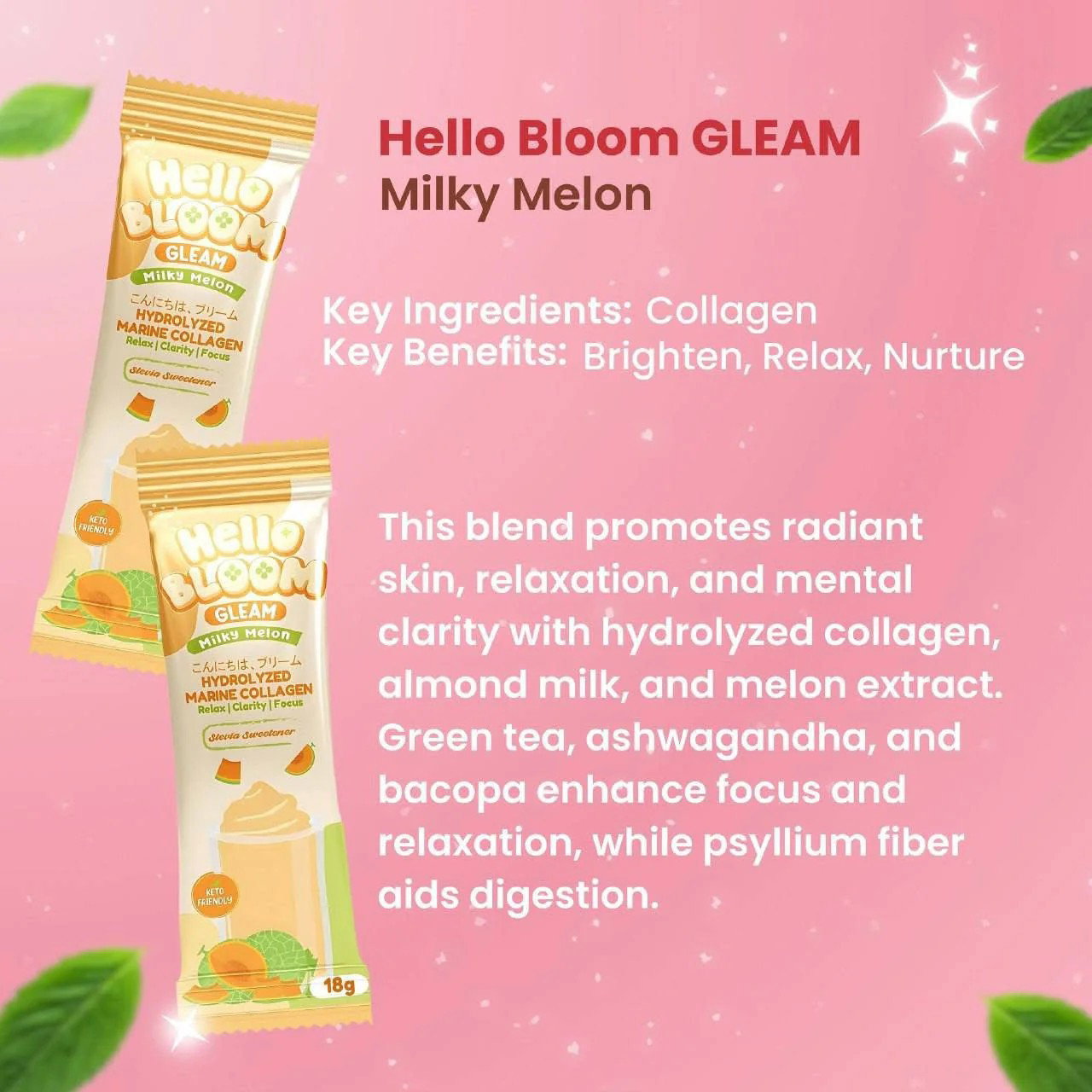Hello Bloom Gleam Milky Melon Collagen Beauty Drinks - 10 Sachets_1