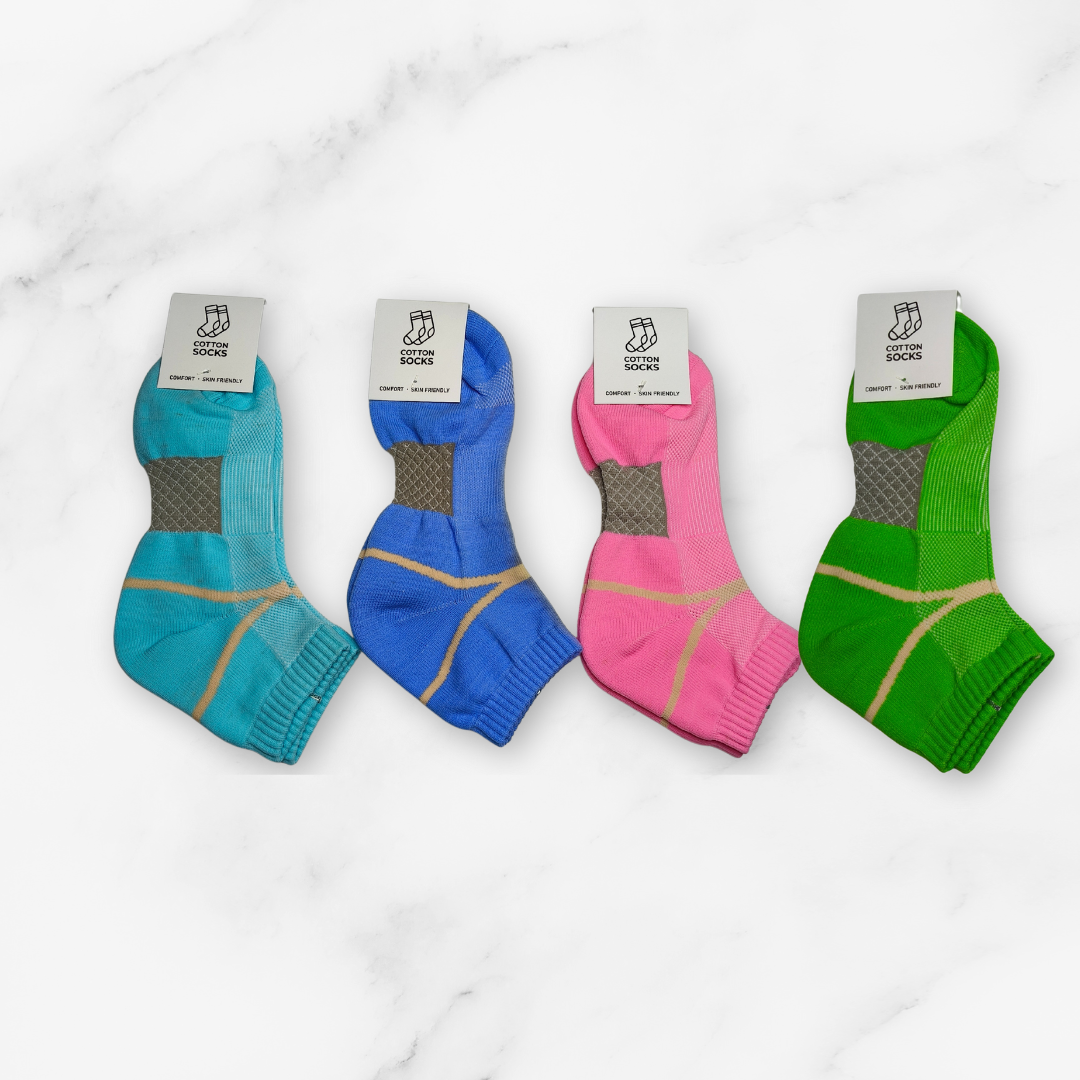 [10006] - 3 Pairs Women's Cotton Blend Crew Socks – Soft, Breathable & Stripe/Plain Mix_2