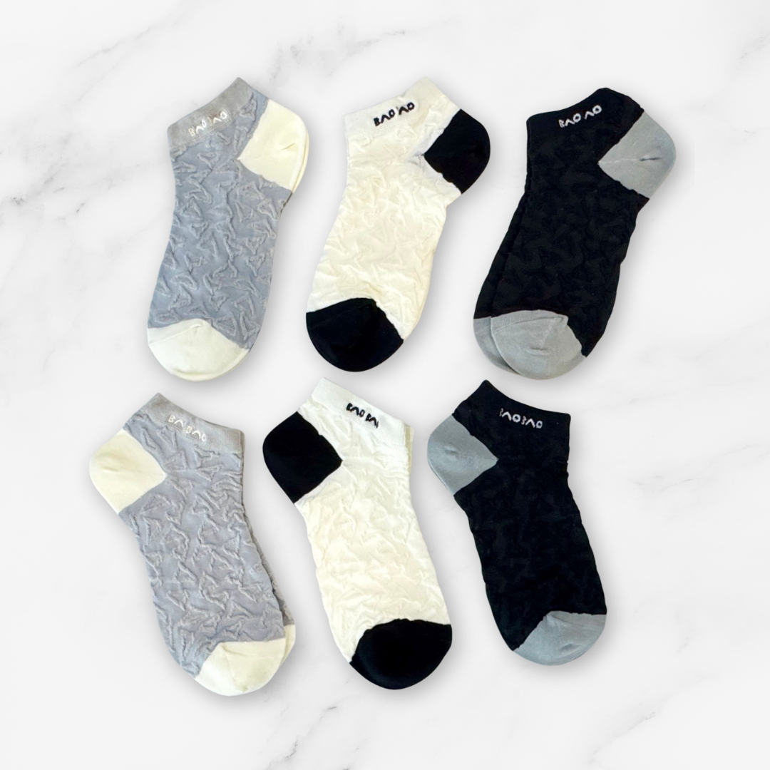 [10008B] - 5 Mixed Pairs Women's Cotton Blend Low-Cut Ankle Socks – Breathable, Minimal & Everyday Comfort_2
