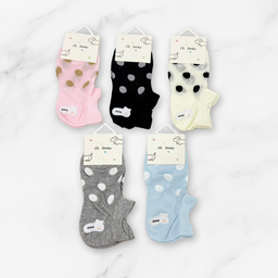 [10011] - 5 Pairs Women's  Cotton Blend Low-Cut Ankle Socks – Breathable, Minimal Dots & Everyday Comfort