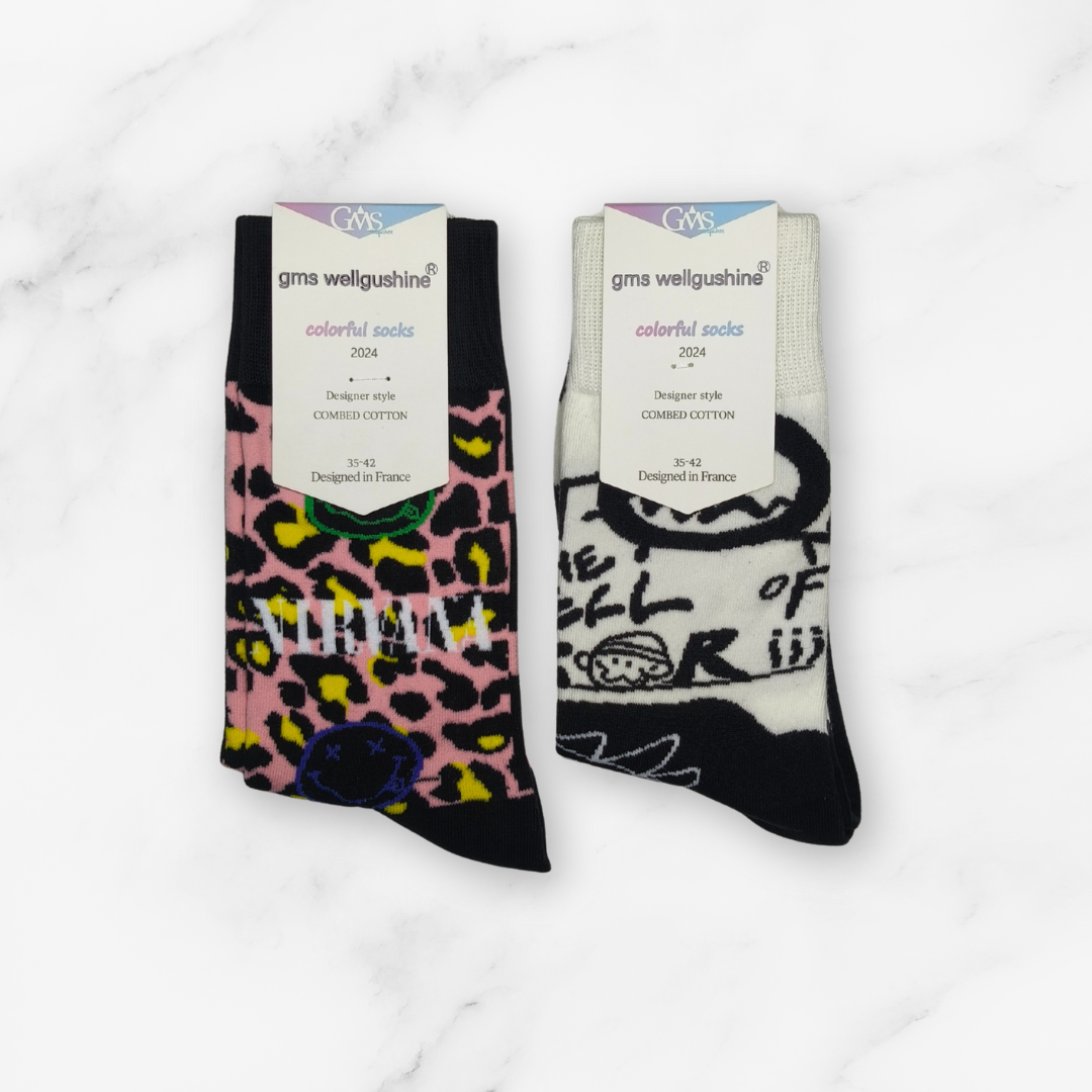 [10019] - 2 Pairs Men's High-Cotton High-Cut Crew Socks – Breathable, Dots/Graphic & Everyday Comfort _2