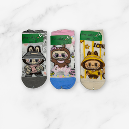 [10040] - 3 Pairs Women's High-Cotton Low-Cut Ankle Socks – Breathable, Assorted Graphic Motifs & Everyday Comfort