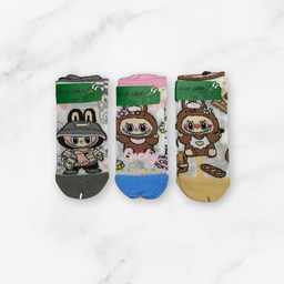 [10040] - 3 Pairs Women's High-Cotton Low-Cut Ankle Socks – Breathable, Assorted Graphic Motifs & Everyday Comfort
