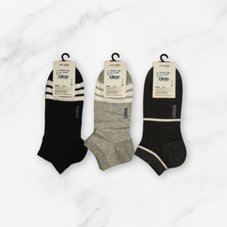 [10042] - 3 Pairs Men's Cotton Blend Low-Cut Ankle Socks – Breathable Dots/Stripes & Everyday Comfort 