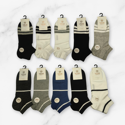 [10042] - 3 Pairs Men's Cotton Blend Low-Cut Ankle Socks – Breathable Dots/Stripes & Everyday Comfort 