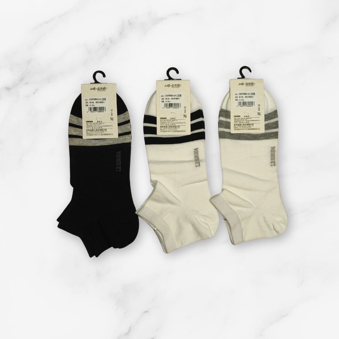 [10042] - 3 Pairs Men's Cotton Blend Low-Cut Ankle Socks – Breathable Dots/Stripes & Everyday Comfort _4