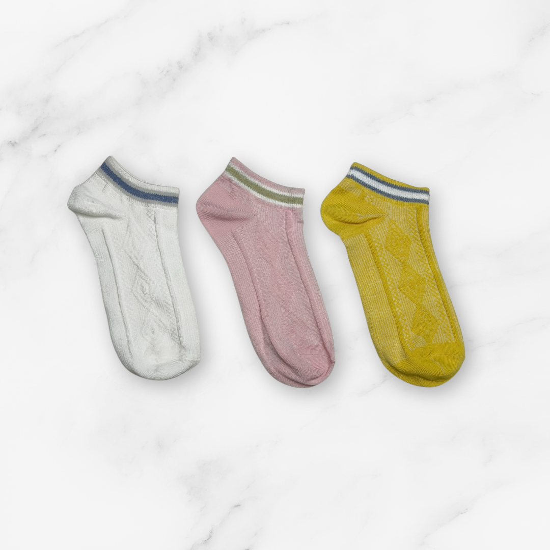 [10049] - 5 Pairs Women's Cotton Blend Low-Cut Ankle Socks – Breathable Dots/Stripes & Everyday Comfort_5