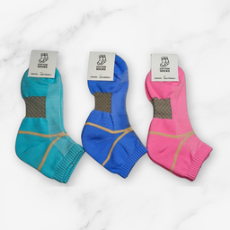 [10006] - 3 Pairs Women's Cotton Blend Crew Socks – Soft, Breathable & Stripe/Plain Mix