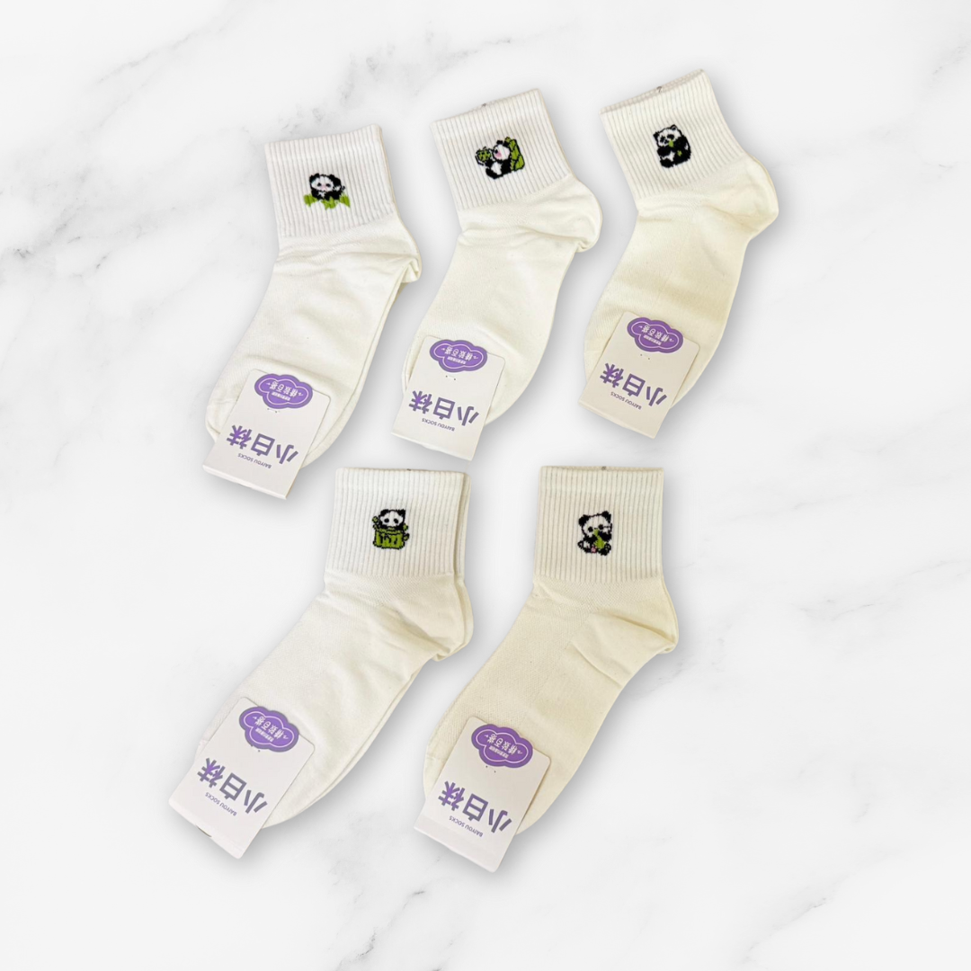 [10012] - 5 Pairs Women's Cotton Blend High-Cut Crew Socks – Breathable, Cute Motifs & Everyday Comfort_5