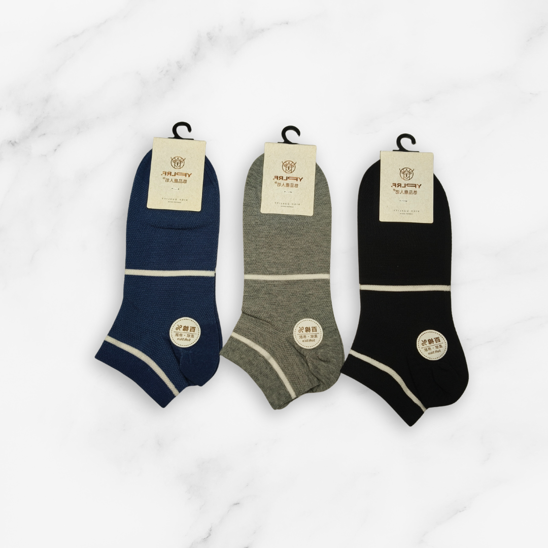 [10042] - 3 Pairs Men's Cotton Blend Low-Cut Ankle Socks – Breathable Dots/Stripes & Everyday Comfort _7
