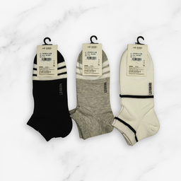 [10042] - 3 Pairs Men's Cotton Blend Low-Cut Ankle Socks – Breathable Dots/Stripes & Everyday Comfort 