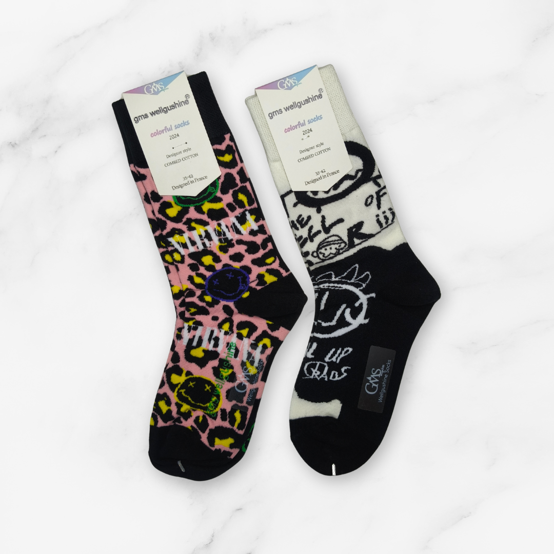 [10019] - 2 Pairs Men's High-Cotton High-Cut Crew Socks – Breathable, Dots/Graphic & Everyday Comfort _4