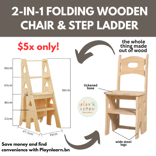 2-IN-1 FOLDING WOODEN CHAIR & STEP LADDER 