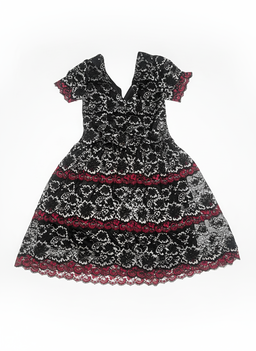 Vestido corto negro con encaje bordado en rojo y beige - Size L