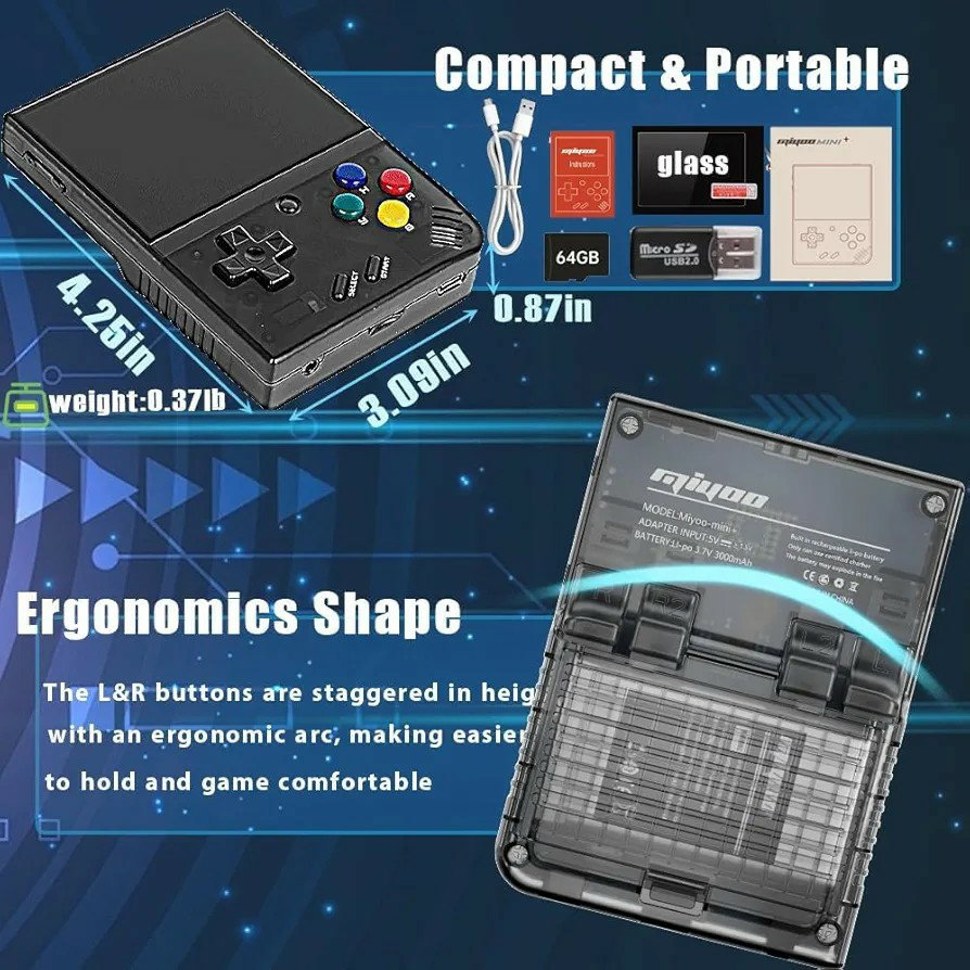 Miyoo Mini Plus, Retro Gaming Console with 64G Memory Card, 3.5-inch IPS Screen, 3000mAH Long Endurance Battery，with Storage Case, Support 10000+ Games (Gray 64G)_5