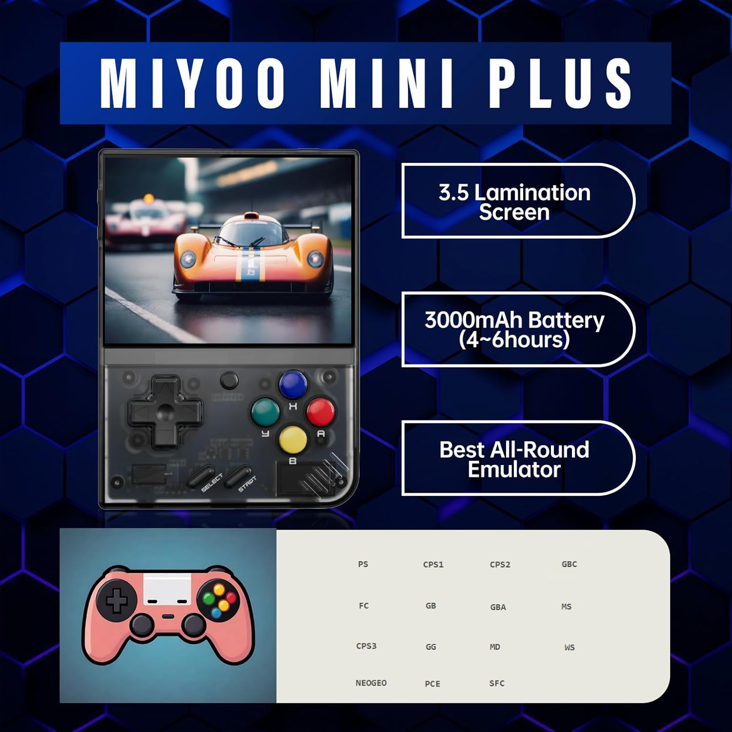 Miyoo Mini Plus, Retro Gaming Console with 64G Memory Card, 3.5-inch IPS Screen, 3000mAH Long Endurance Battery，with Storage Case, Support 10000+ Games (Gray 64G)_6