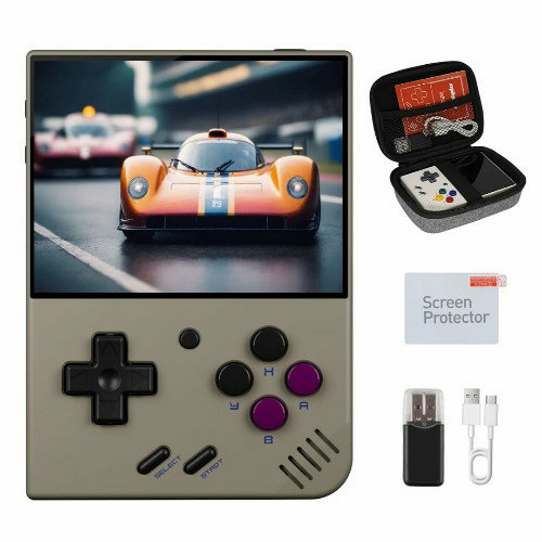 Miyoo Mini Plus, Retro Gaming Console with 64G Memory Card, 3.5-inch IPS Screen, 3000mAH Long Endurance Battery，with Storage Case, Support 10000+ Games (Gray 64G)
