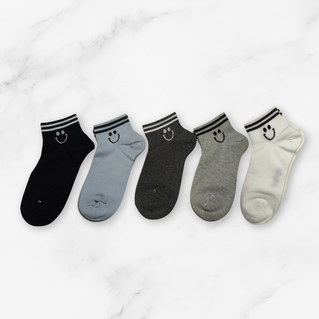 [10113] - 3 Pairs Men’s High-Cotton Low-Cut Ankle Socks – Breathable Stripes/Smile Icons _1