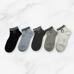 [10113] - 3 Pairs Men’s High-Cotton Low-Cut Ankle Socks – Breathable Stripes/Smile Icons 