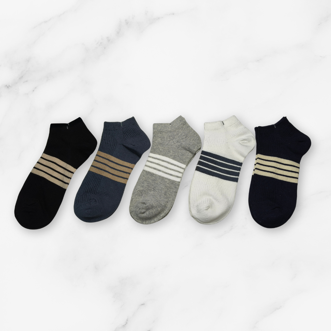 [10108] - 3 Pairs Men’s Cotton Blend Low-Cut Ankle Socks – Breathable Stripes/Plain & Comfort _1