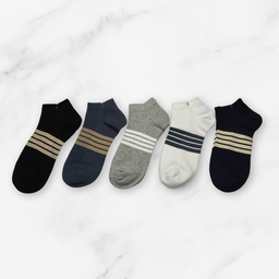 [10108] - 3 Pairs Men’s Cotton Blend Low-Cut Ankle Socks – Breathable Stripes/Plain & Comfort 