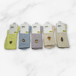[10101B] - 5 Pairs Women’s Cotton Blend High-Cut Crew Socks – Breathable Graphics/Embroidery & Everyday Comfort