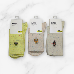 [10101] - 3 Pairs Women’s Cotton Blend High-Cut Crew Socks – Breathable Graphics/Embroidery & Everyday Comfort 