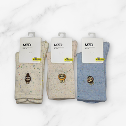 [10101] - 3 Pairs Women’s Cotton Blend High-Cut Crew Socks – Breathable Graphics/Embroidery & Everyday Comfort 