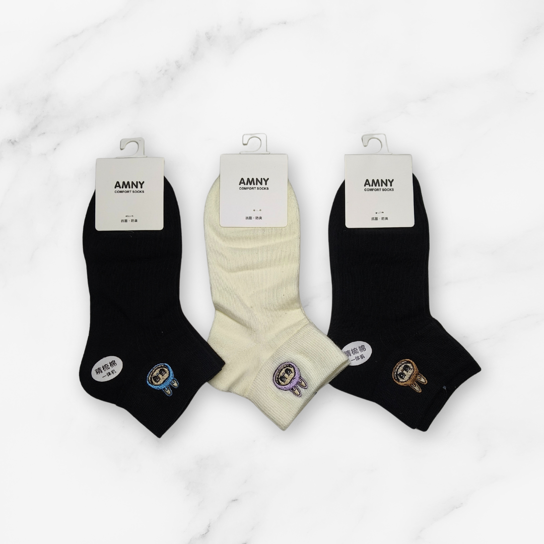 [10100] - 3 Pairs Women’s Cotton Blend Crew Socks – Breathable Graphics/Embroidery & Everyday Comfort _5