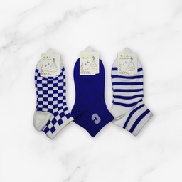 [10099] - 5 Pairs Women’s High-Cotton Low-Cut Ankle Socks – Breathable Stripes/Shapes & Comfort 