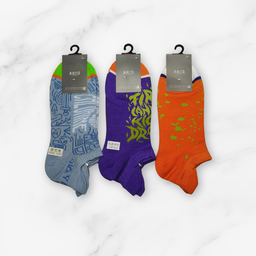 [10098] - 2 Pairs Men’s High-Cotton Low-Cut Ankle Socks – Breathable Stripes/Alphabet Detail 