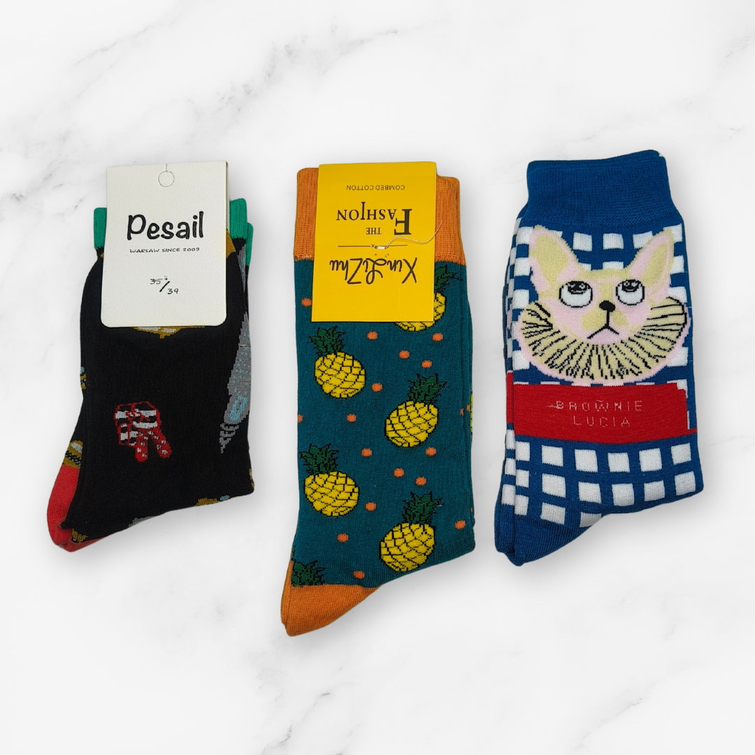 [10097] - 3 Pairs Women’s High-Cotton High-Cut Crew Socks – Breathable Dots/Stripes & Everyday Comfort _9