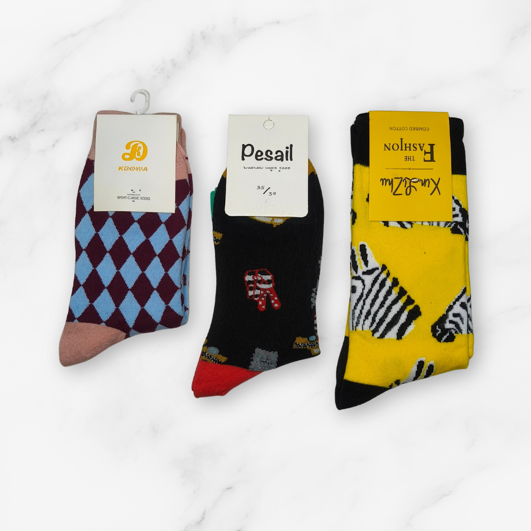 [10097] - 3 Pairs Women’s High-Cotton High-Cut Crew Socks – Breathable Dots/Stripes & Everyday Comfort _3