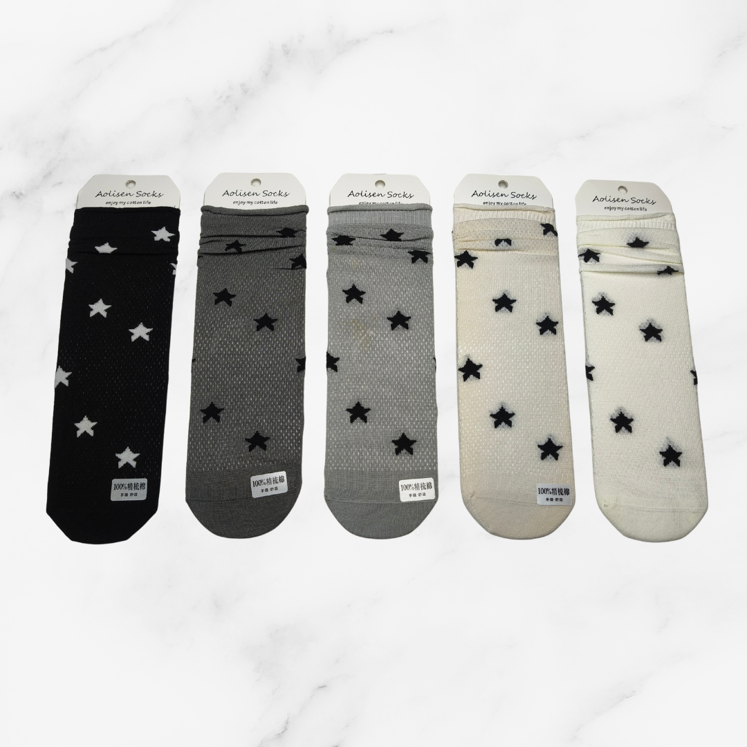 [10096] - 2 Pairs Women’s Cotton Blend Slouch Socks – Breathable Dots/Plain & Comfort _2