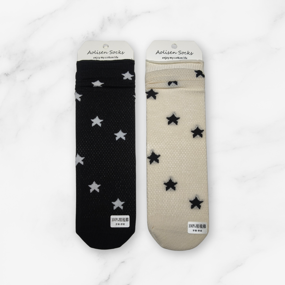 [10096] - 2 Pairs Women’s Cotton Blend Slouch Socks – Breathable Dots/Plain & Comfort _4