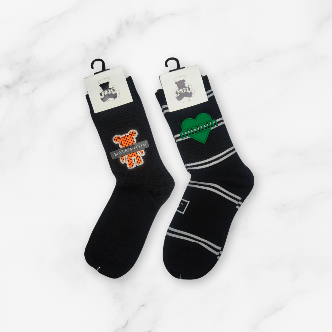 [10092] - 5 Pairs Women’s High-Cotton High-Cut Crew Socks – Breathable Shapes/Graphic Motifs _7