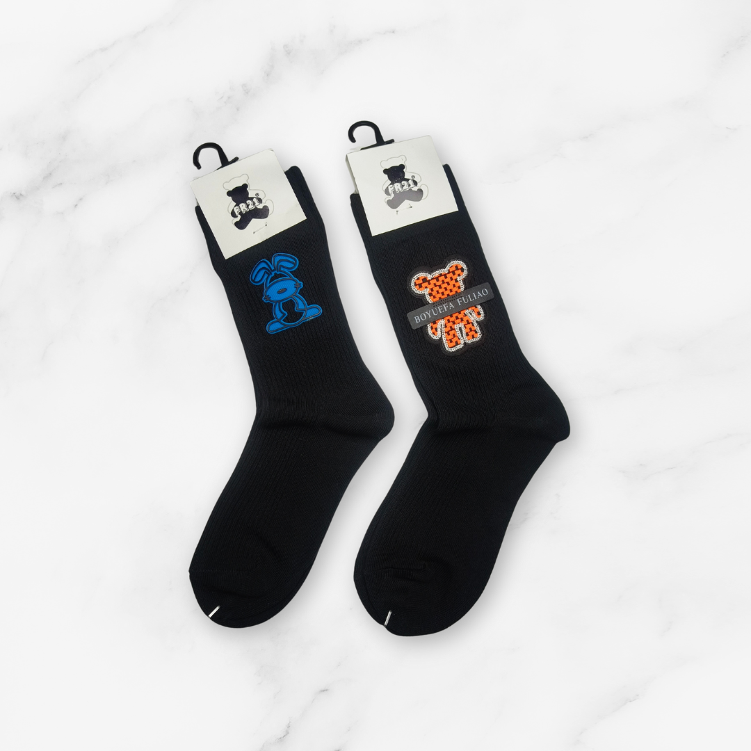 [10092] - 5 Pairs Women’s High-Cotton High-Cut Crew Socks – Breathable Shapes/Graphic Motifs _3