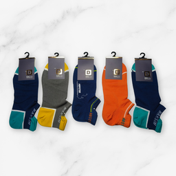 [10087] - 5 Pairs Men’s High-Cotton Low-Cut Ankle Socks – Breathable Stripes/Plain & Everyday Comfort 