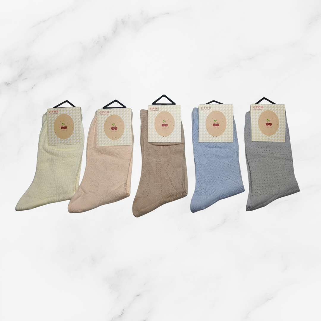 [10085] - 5 Pairs Women’s Cotton Blend High-Cut Crew Socks – Breathable & Everyday Comfort _2