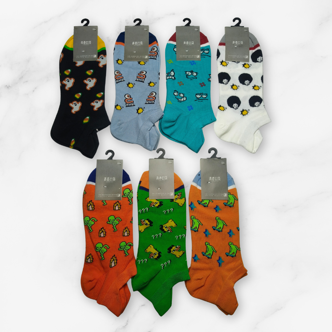 [10083] - 3 Pairs Men’s High-Cotton Low-Cut Ankle Socks – Breathable Dots/Shape Motifs & Everyday Comfort _1