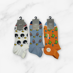 [10083] - 3 Pairs Men’s High-Cotton Low-Cut Ankle Socks – Breathable Dots/Shape Motifs & Everyday Comfort 