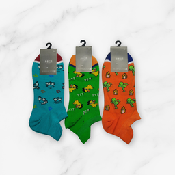 [10083] - 3 Pairs Men’s High-Cotton Low-Cut Ankle Socks – Breathable Dots/Shape Motifs & Everyday Comfort 